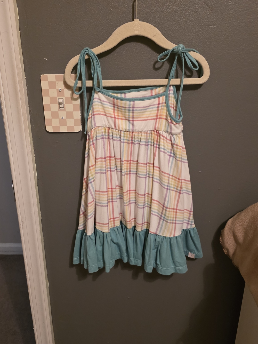 Omi Jo Little Girl Plaid Sundress with Teal Trim